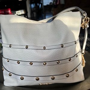 White Leather Studded Shoulder Bag